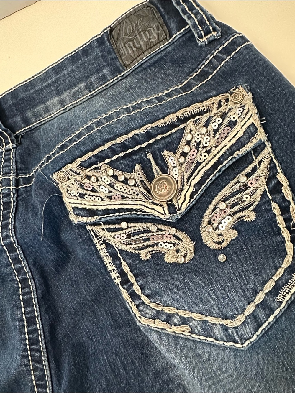 Women’s Dark Blue Embellished Pocket Jeans x3 size 10 1 pair capri, boot cut - Picture 11 of 16